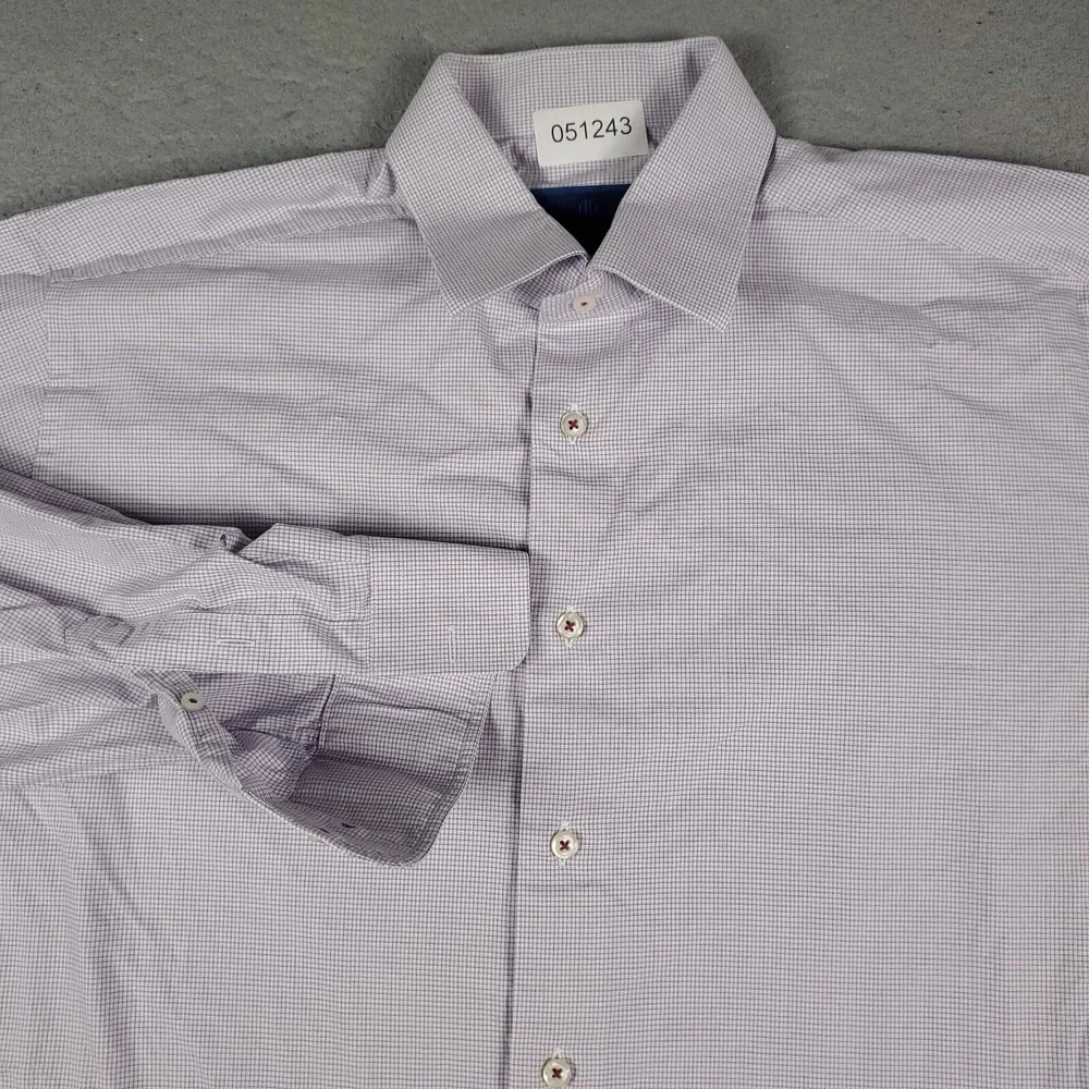 David Donahue Shirt Mens XL Purple Check Casual Button Up Long Sleeve